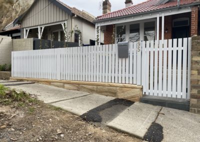 Flat Top White Timber Picket Front Fence and Gate