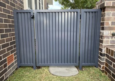 Custom Angled Vertical Slatted Powder Coated Aluminium Key Lockable Side Pedestrian Gate