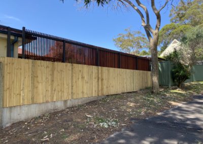 Treated Pine Butted Paling Fence with Vertical Slatted Timber Privacy Screen
