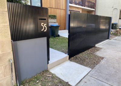 Vertical Square Powder Coated Aluminium Picket Front Fence, Pedestrian Gate and Automatic Sliding Driveway Gate