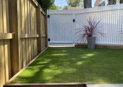 Powder Coated Vertical Slatted Aluminium Fence and Key Lockable Gate and Treated Pine Lapped and Capped Fence