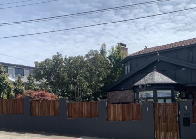 Custom Spotted Gum Timber Picket Front Fence and Pedestrian Gate