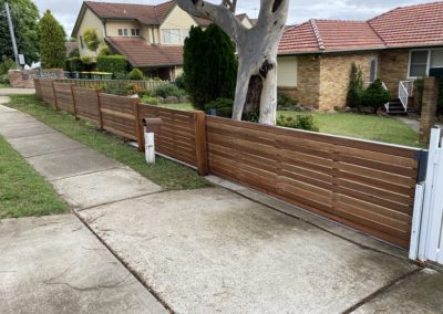 Horizontal Slatted Timber - Spotted Gum Fence and Driveway Gate